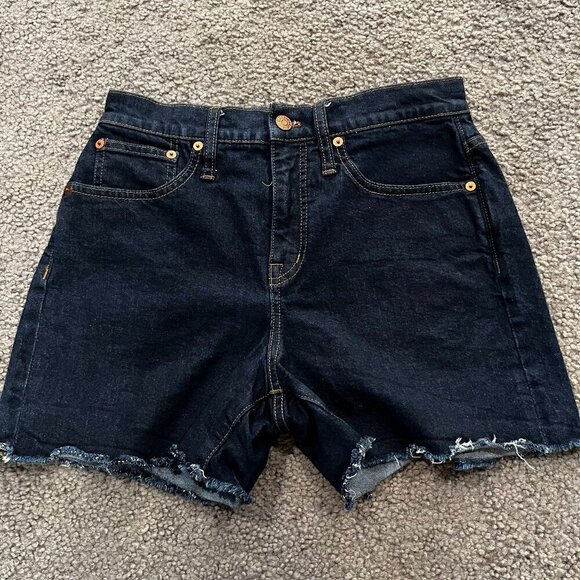 MADEWELL High Rise Denim Cut Off Shorts - Dark Wash - EUC - Size 26 - Picture 1 of 10